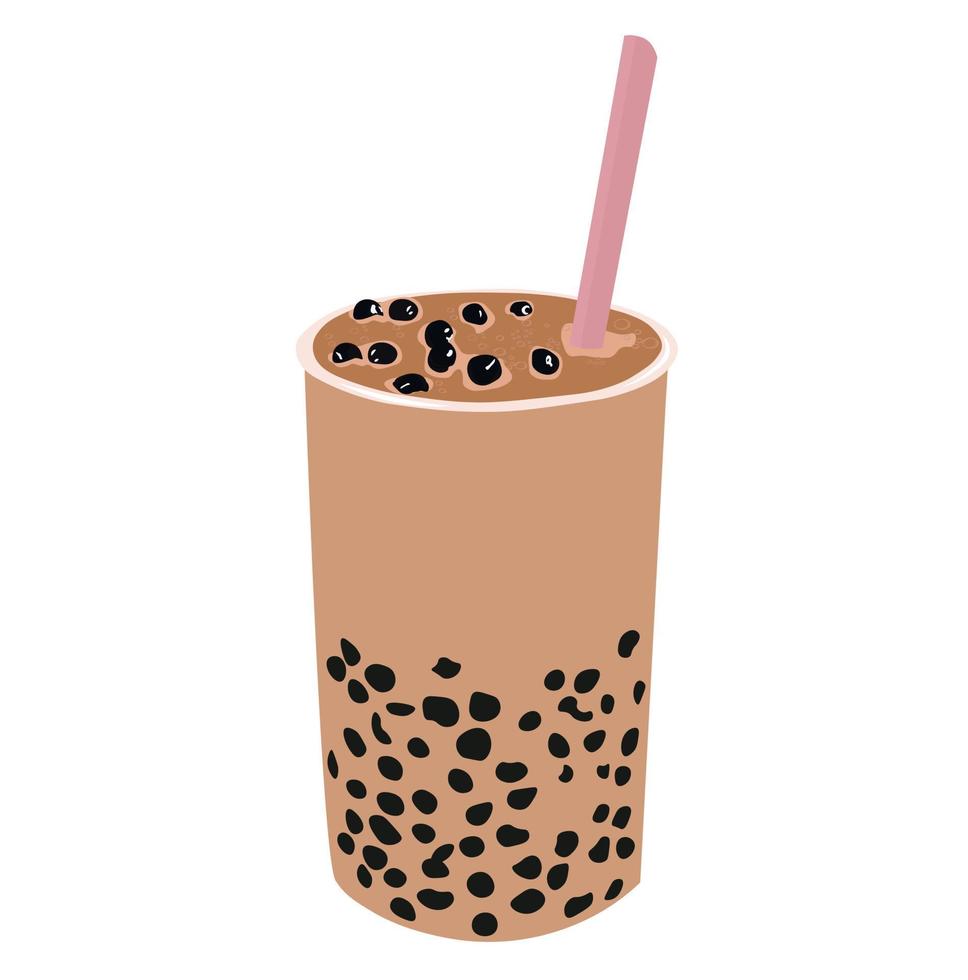 Bubble milk tea with delicious tapioca vector stock illustration. Isolated on a white background.