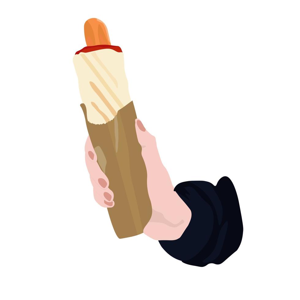 French hot dog vector stock illustration. A quick street snack. Isolated on a white background.