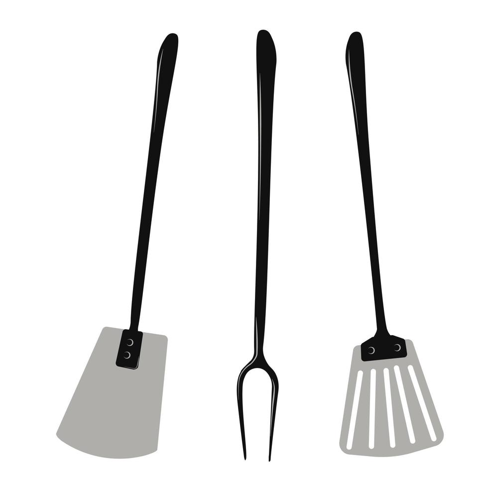 A fork for BBQ. The shoulder blade. Grilling tools. Vector stock illustration. Dishes for frying meat. Picnic. Isolated on a white background.