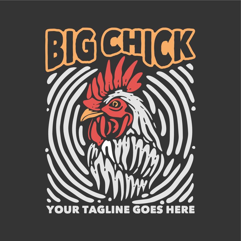 diseño de camiseta pollito grande con pollo y fondo gris ilustración vintage vector