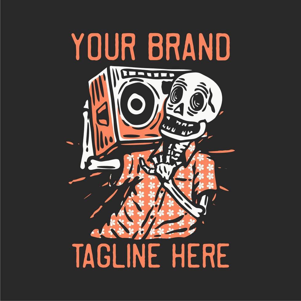 skeleton carrying huge speaker vintage t shirt design template vector