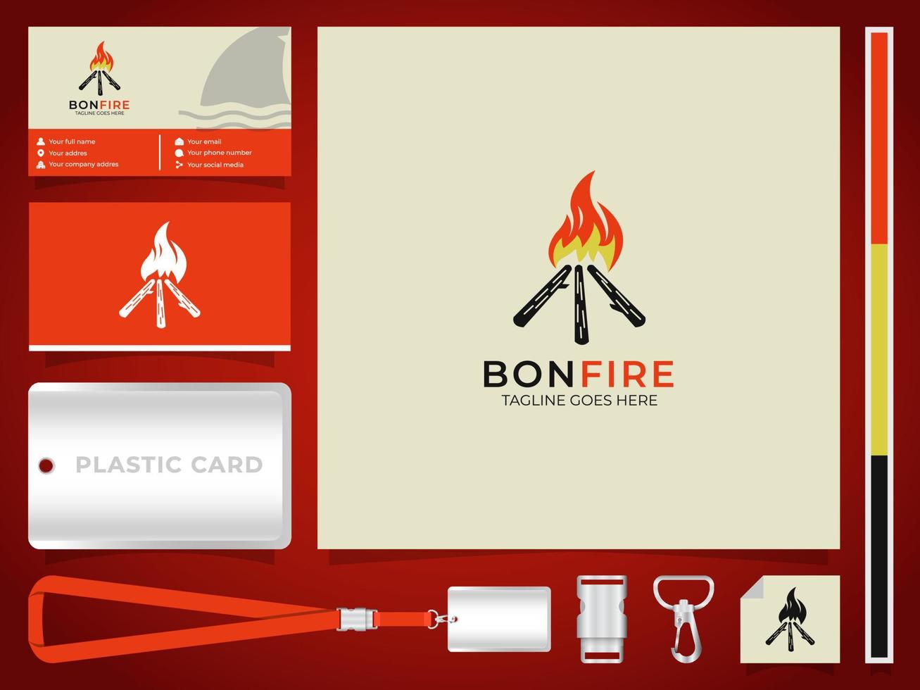 Creative illustration wood and flame, bonfire for camping logo design vector