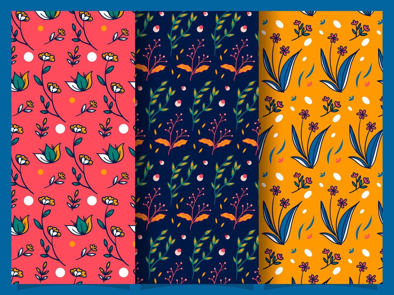 Set of floral patterns in hand drawn style vector