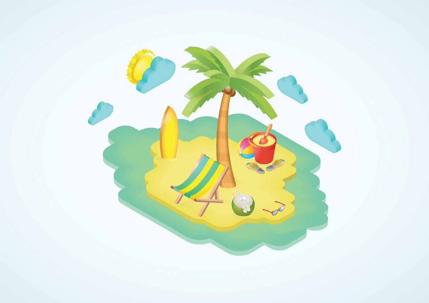 Beach ocean summer vacation plane 3d isometric modern design concept vector. vector