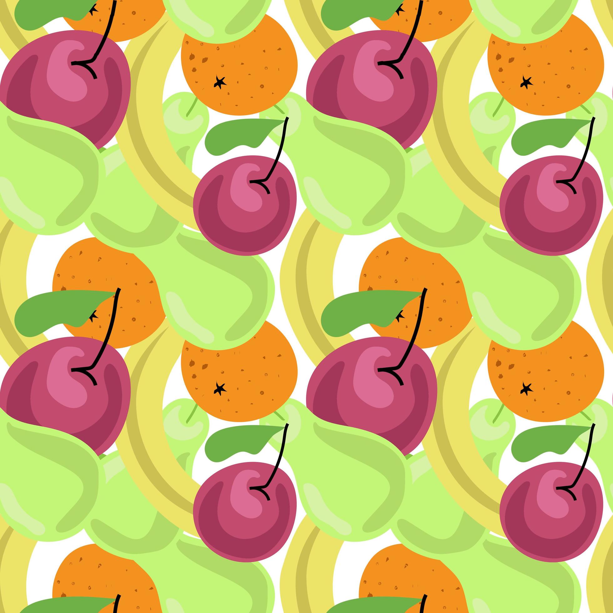 Seamless Pattern Bright Fruits Oranges Bananas Cherries And Pears