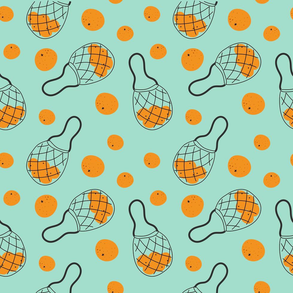 Seamless pattern. Eco bags with oranges. Mesh bags. Ecology. Bright oranges. Suitable for textiles, packaging. vector