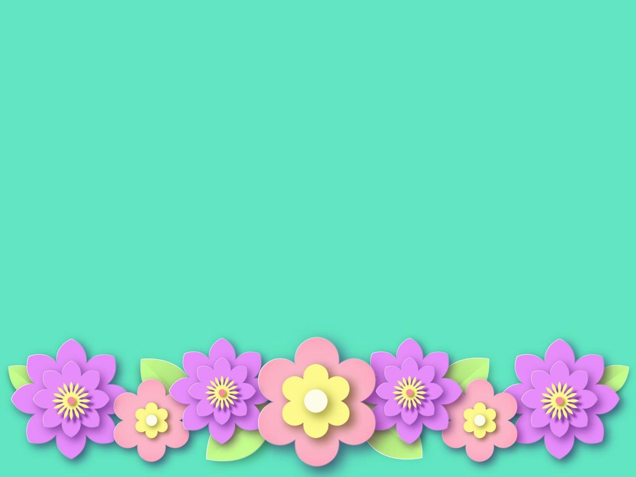 Blooming lotuses and wildflowers banner. Purple petals huge plants with pink asters and green petals turquoise surface birthday application and creative vector invitation