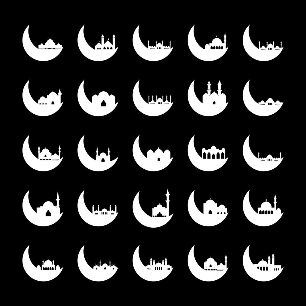 Set of Crescent moon with mosque vector