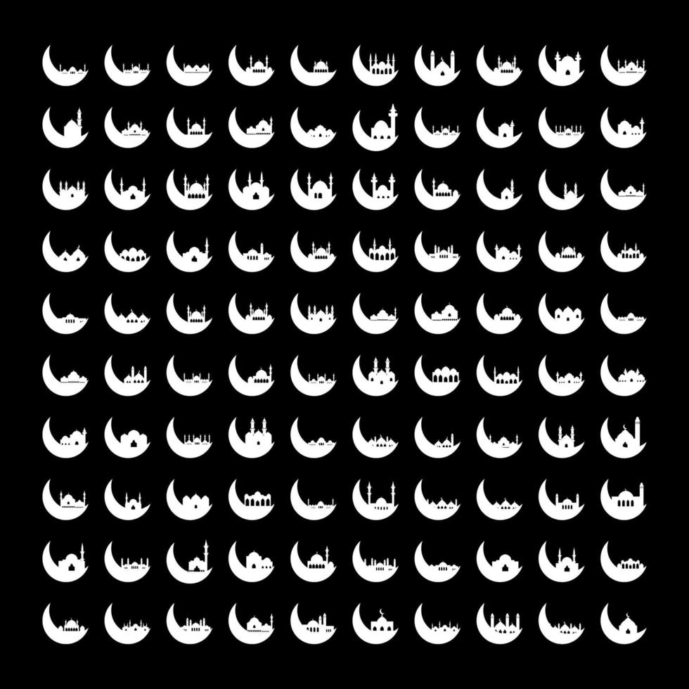 Set of Crescent moon with mosque vector