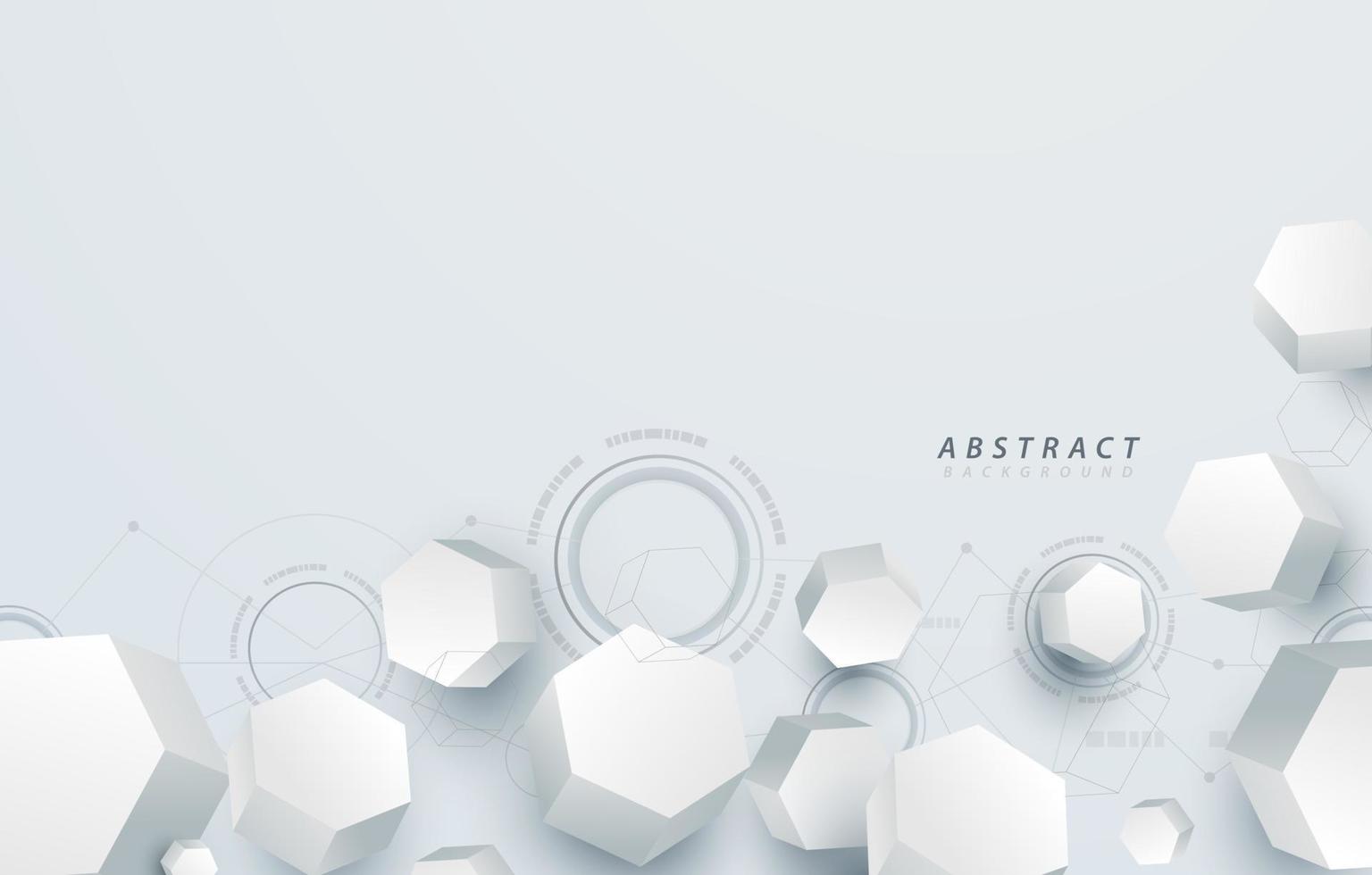 3d white geometric hexagon shape elements. Minimal clean background design for technology business. Vector illustration