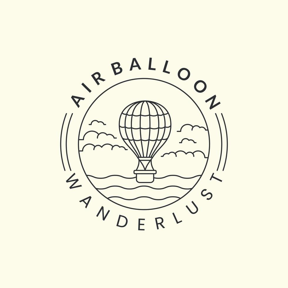 globo de aire con insignia y diseño de plantilla de icono de logotipo de estilo de arte de línea. vuelo, aire caliente, aventura, festival, ilustración vectorial vector