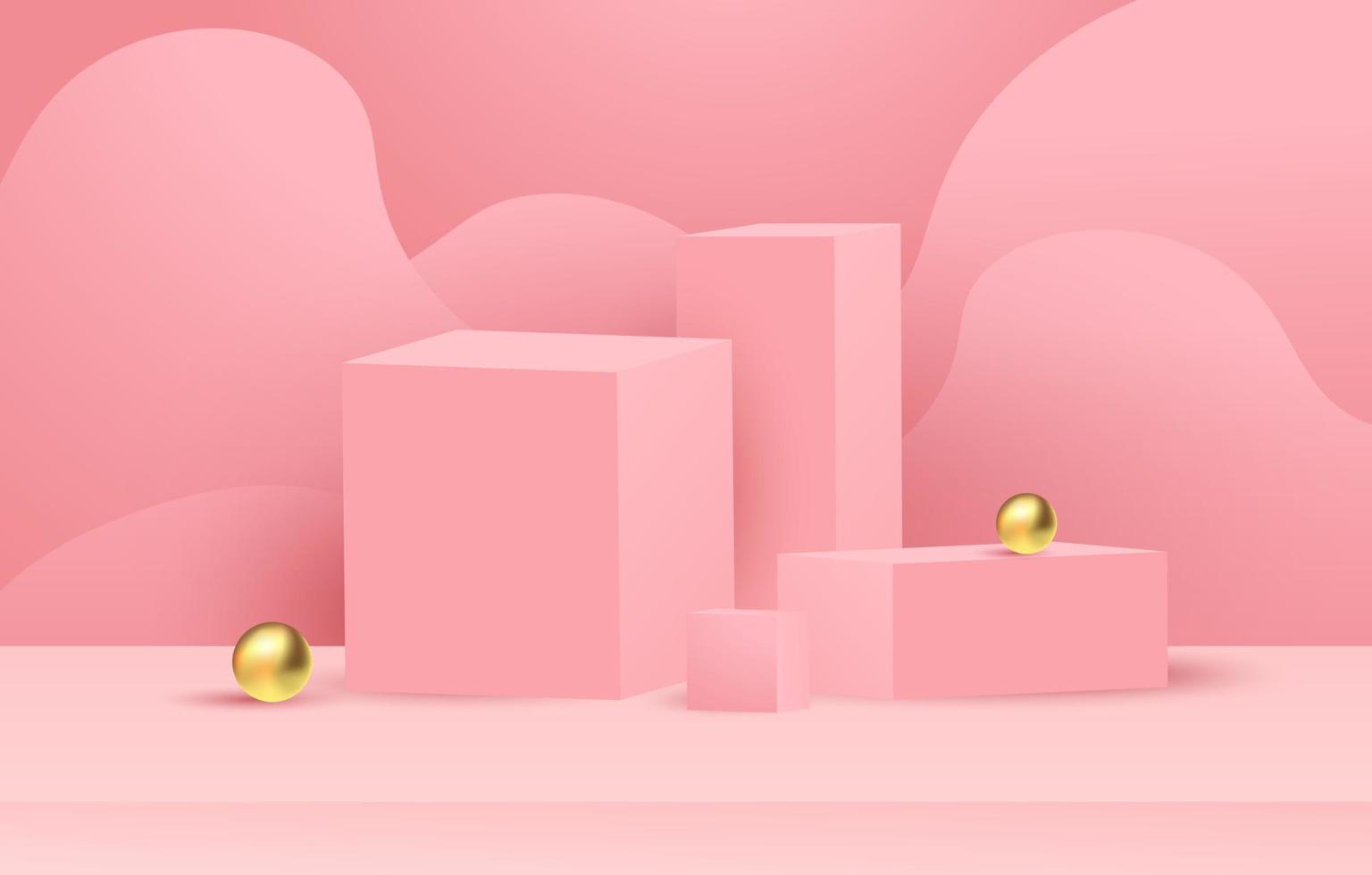 Abstract pink 3d podium mockup for product presentation. 3D podium or stage design display showcase template. Vector illustration