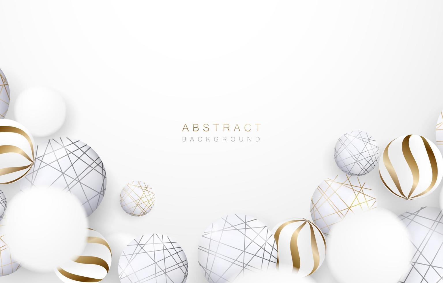 Abstract white gray background with 3d circle ball and golden pattern elements. Art design concept for business banner, poster, cover or backgrounds. Vector illustration