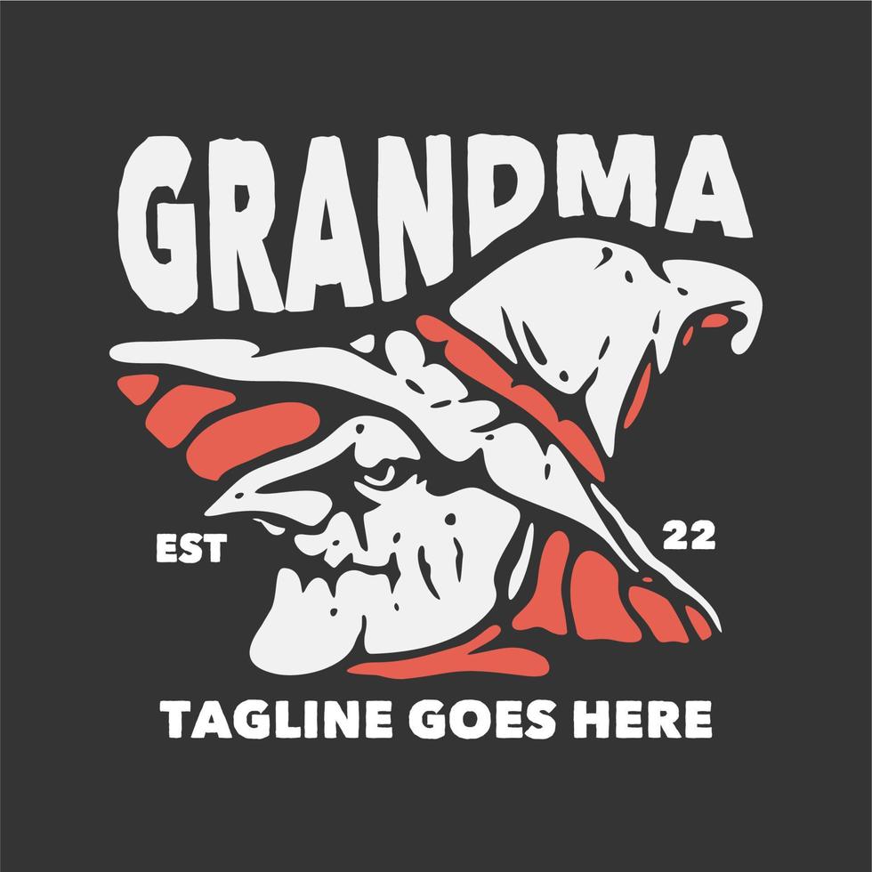 t shirt design grandma witch and gray background vintage illustration vector