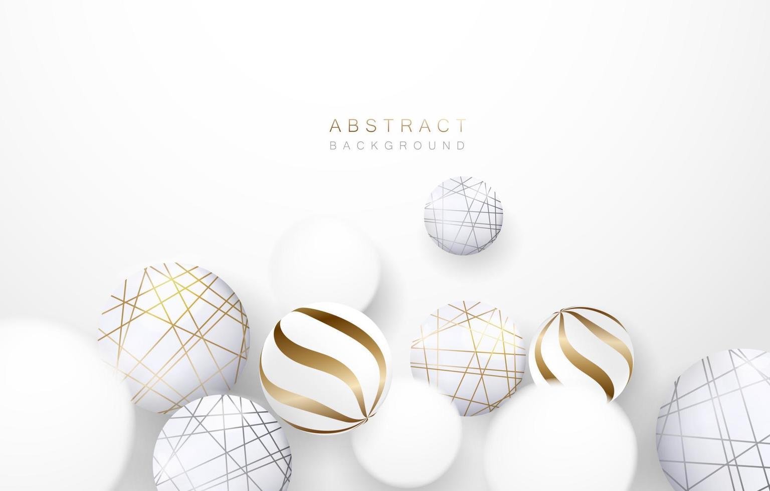 Abstract white gray background with 3d circle ball and golden pattern elements. Art design concept for business banner, poster, cover or backgrounds. Vector illustration