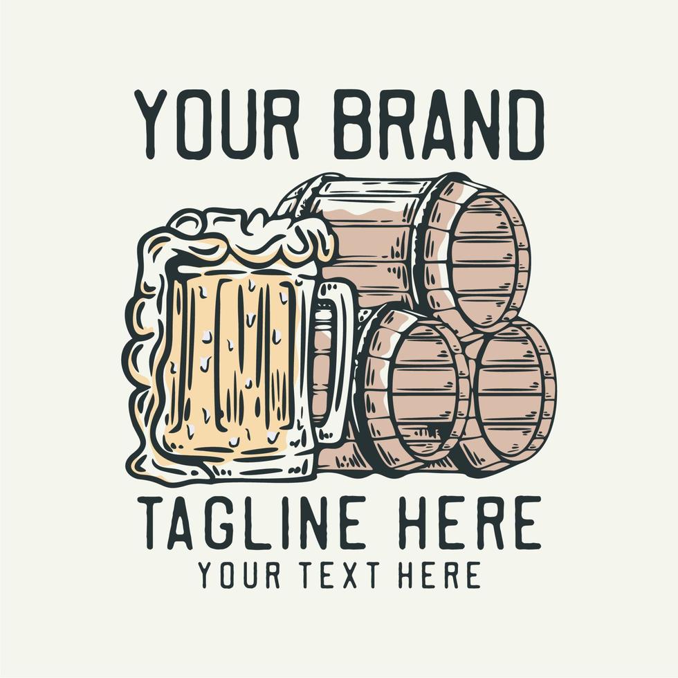un vaso de una plantilla de diseño de camiseta vintage de barril de cerveza y cerveza vector