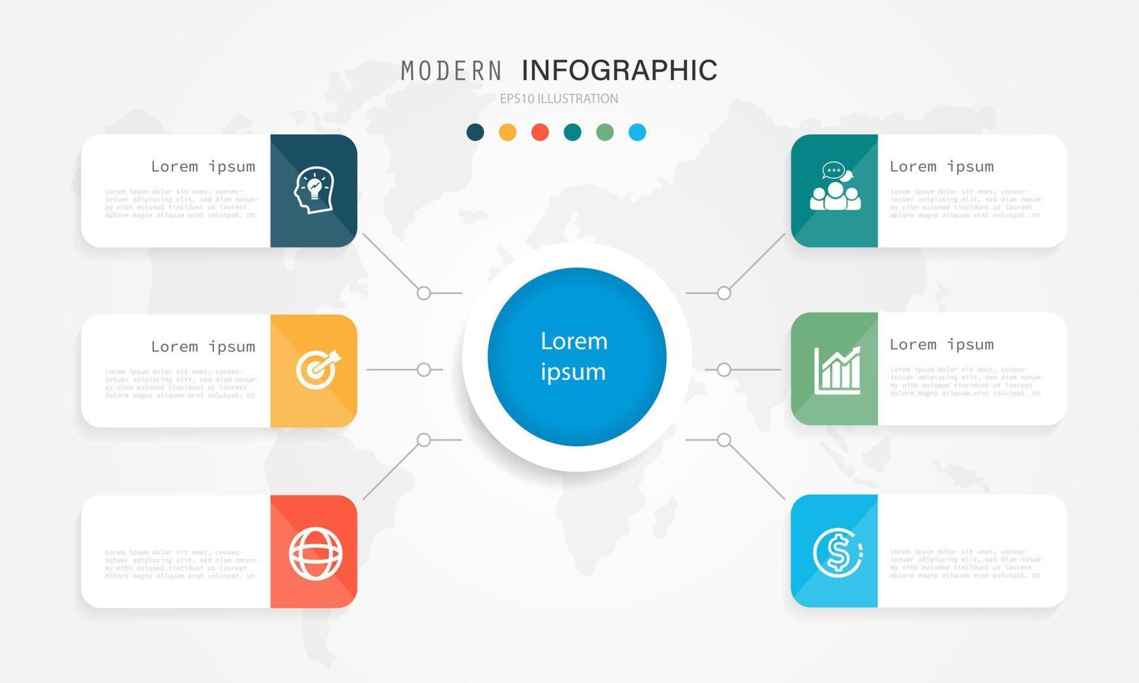 vector de diseño infográfico y marketing. diseño de flujo de trabajo, diagrama, informe anual en concepto de negocio con pasos e iconos de proceso. ilustración vectorial