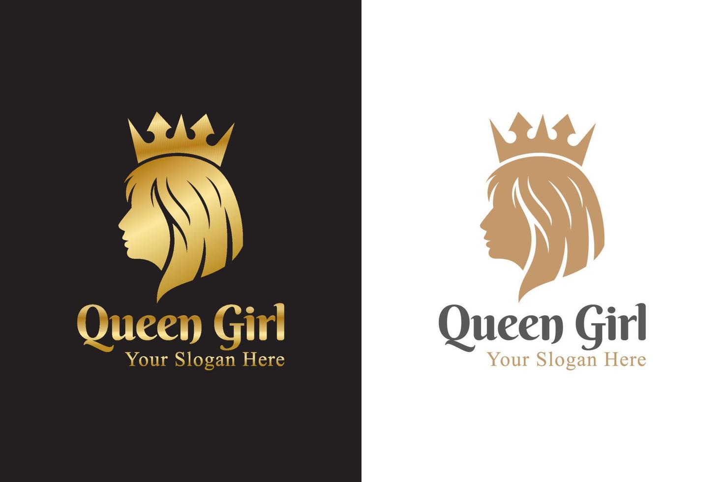 Premium Vector  Golden queen logo, luxury beauty salon logo, long hair  logo design