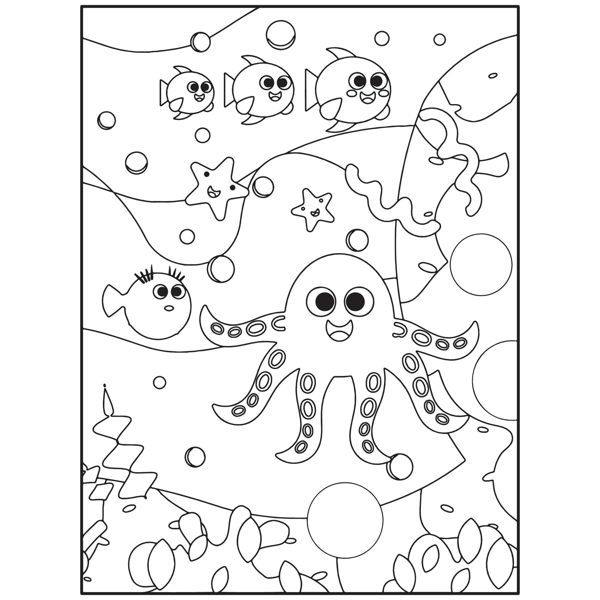 Ocean Animals coloring pages For Kids 6513394 Vector Art at Vecteezy
