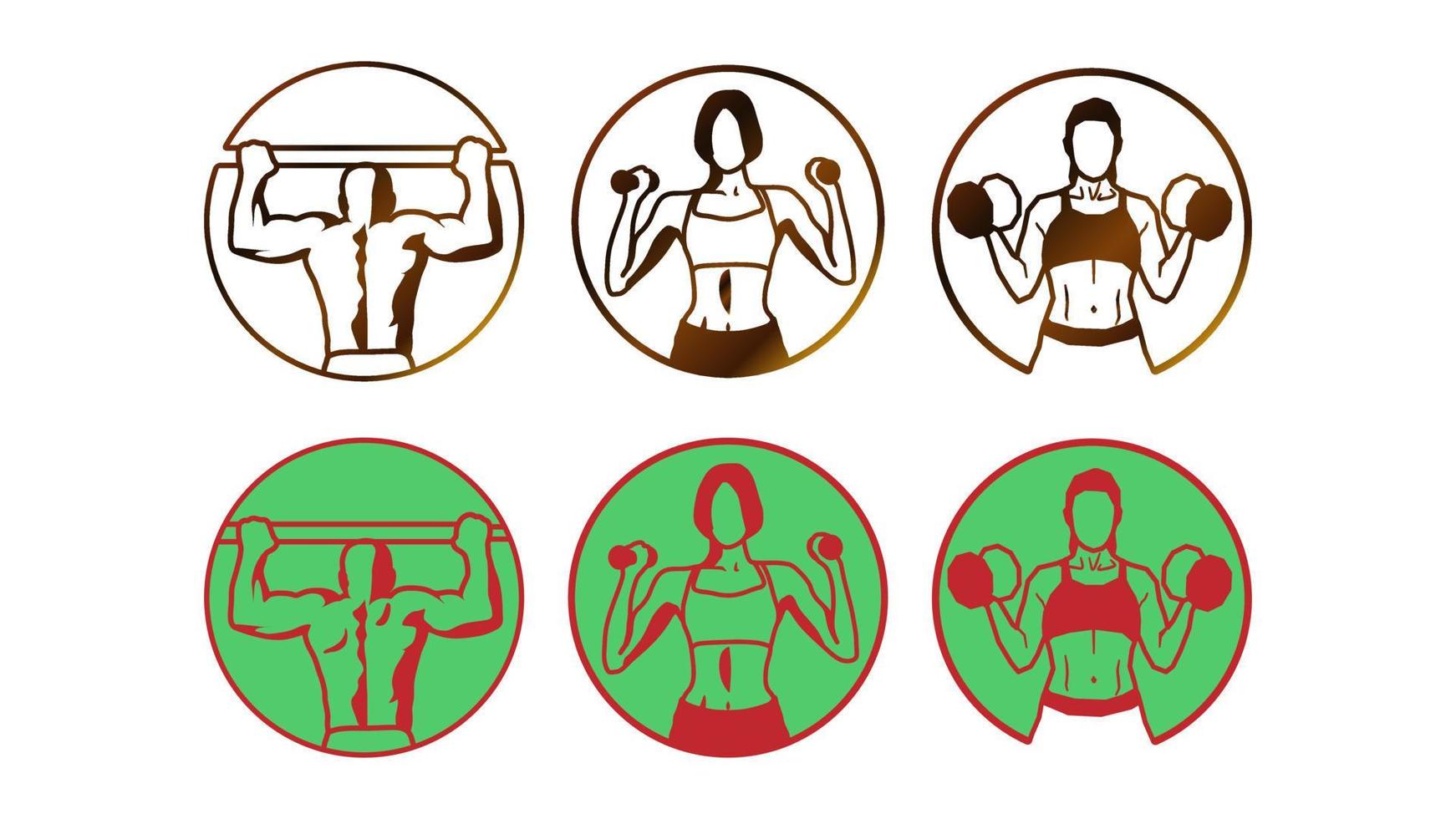 Male and Female Working Out. Logo set. vector