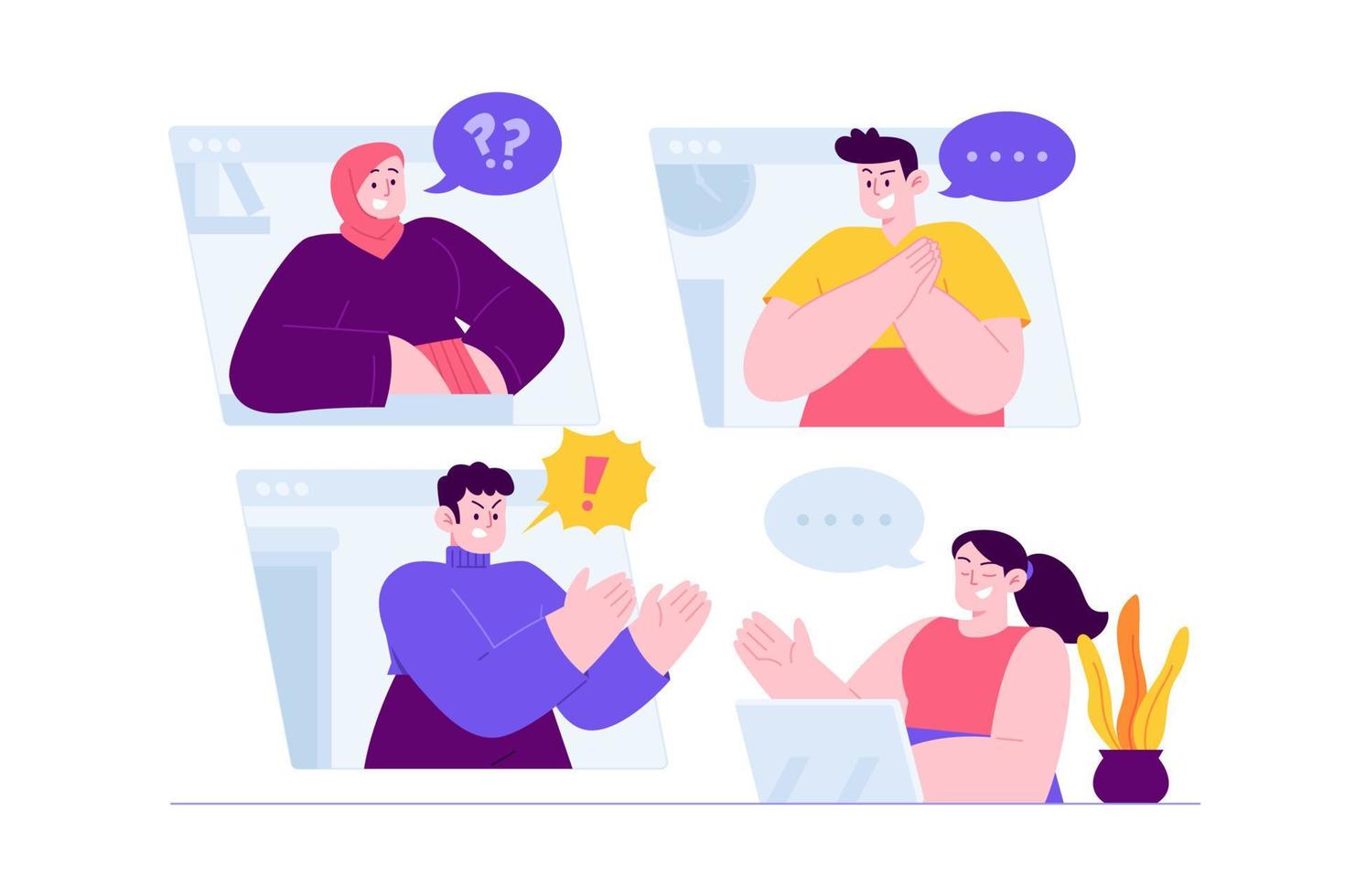 Discussion concept vector Illustration idea for landing page template, Social conversation arranging agreement, speaking dialogue as communication online, information sharing, Hand drawn Flat Style