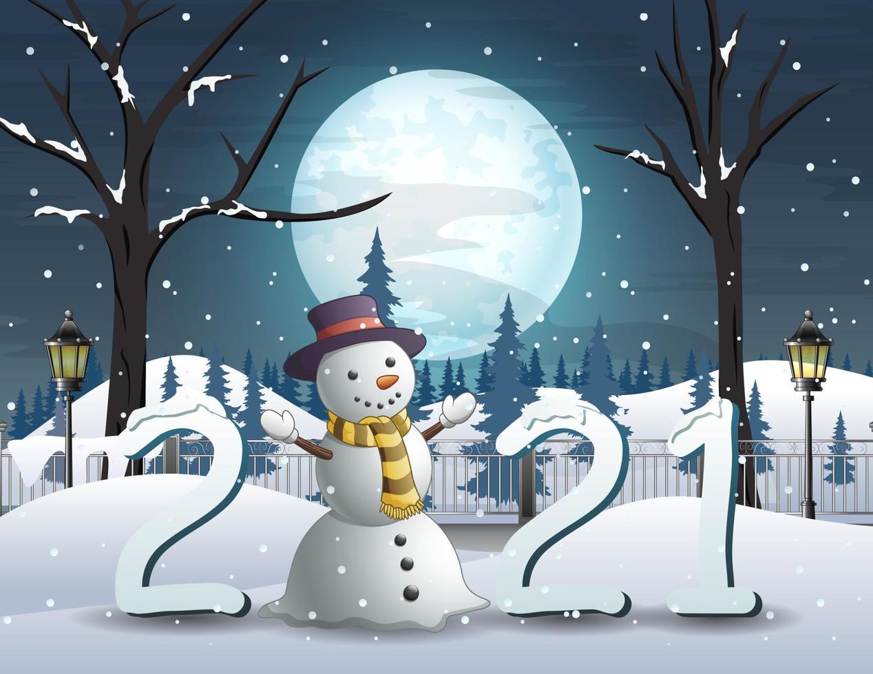 Happy New Year 2021 in winter night background vector