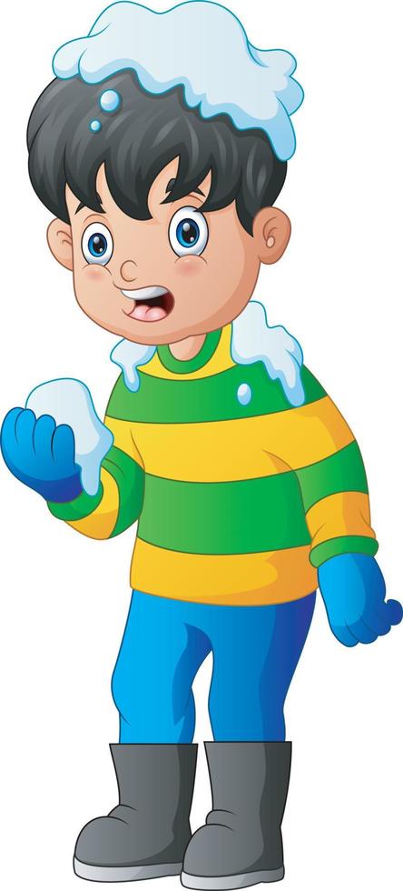 Little boy in winter clothes playing a snowball vector