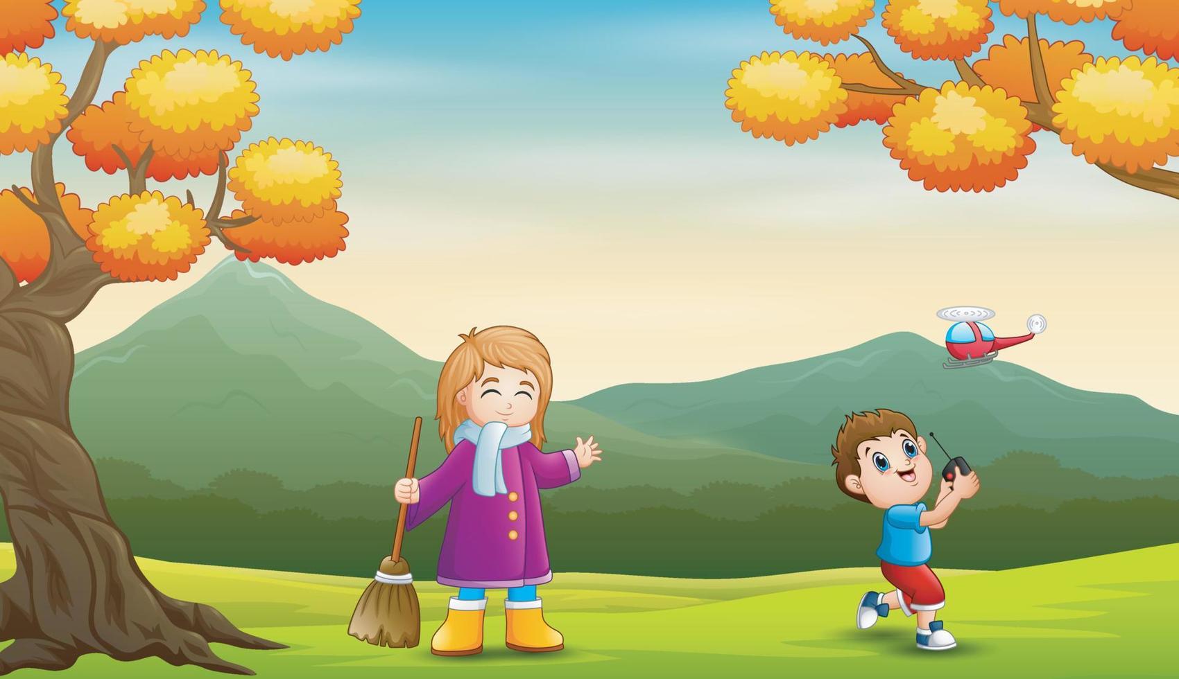 Happy kids playing outdoors illustration vector