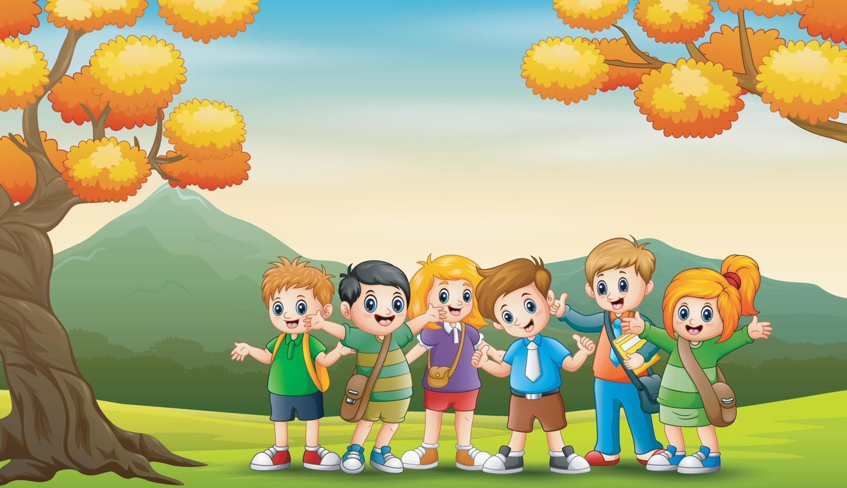 Group of students in the autumn background vector