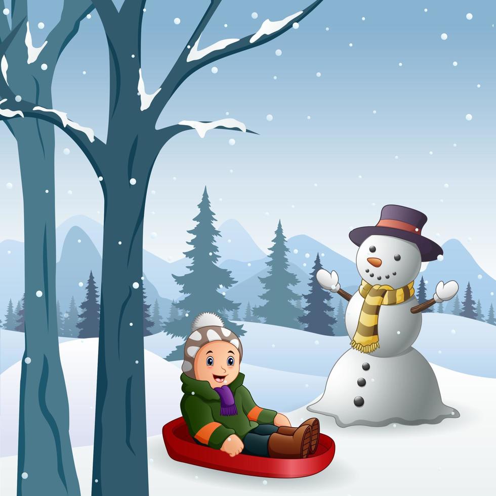 Children playing sledding in the snow vector