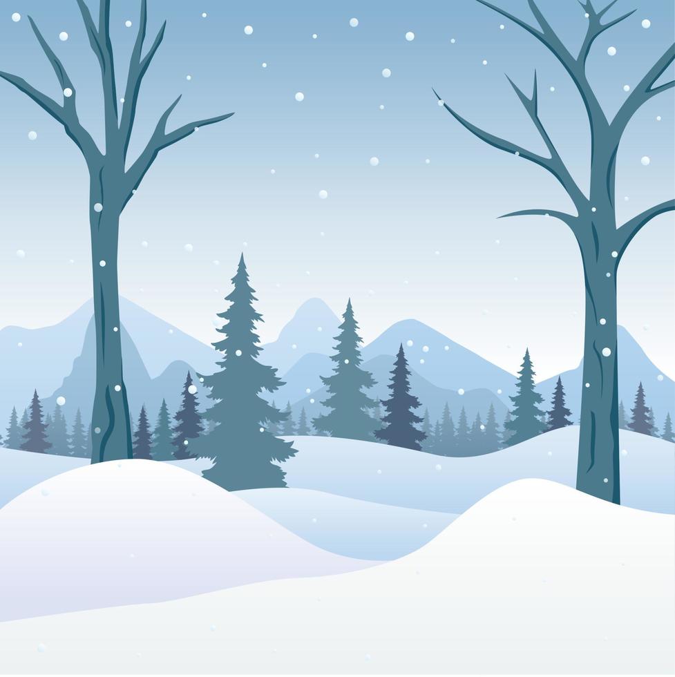 invierno bosque paisaje nieve con árboles desnudos vector