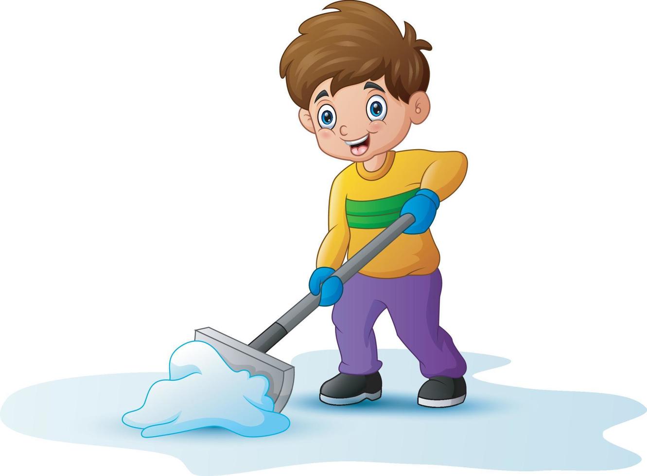 Cartoon boy cleaning snow using a shovel vector