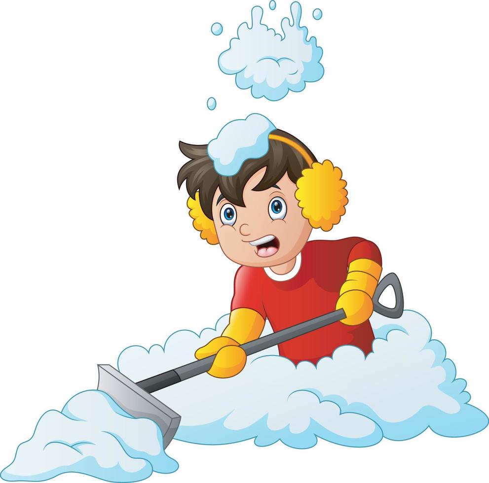 A boy cleaning the accumulated snow illustration vector