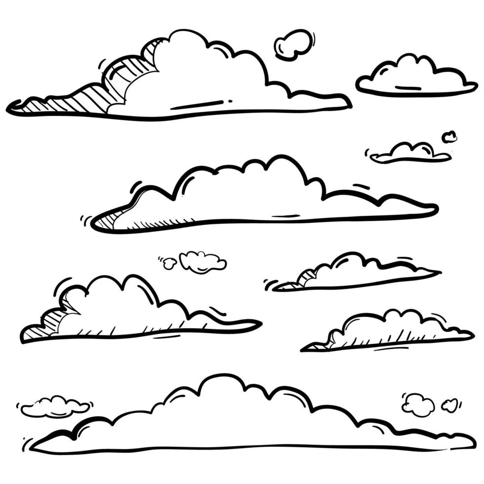 handdrawn doodle cloud illustration in cartoon style vector