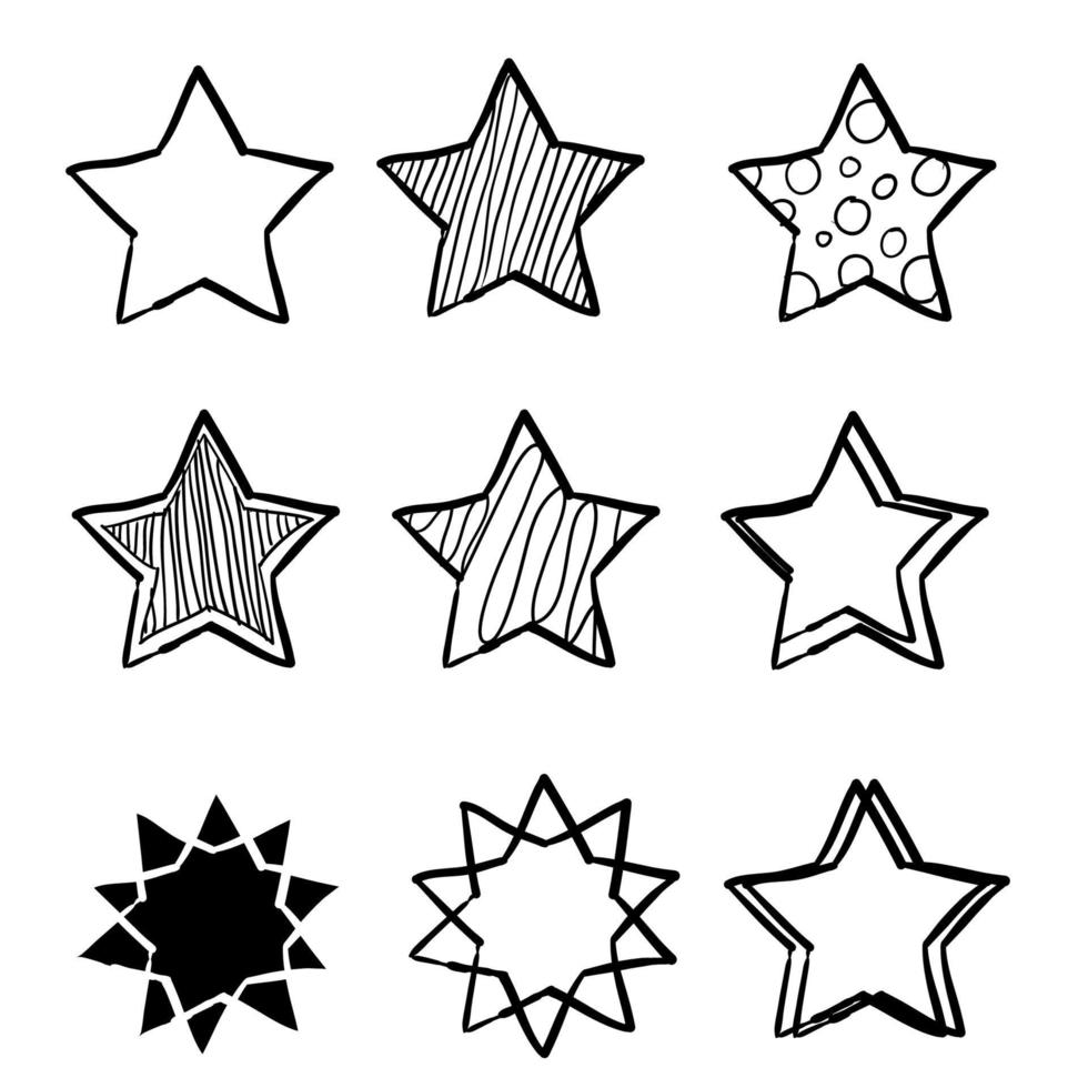 colección de estrellas dibujadas a mano en estilo doodle. podría usarse para patrón o elemento independiente. vector