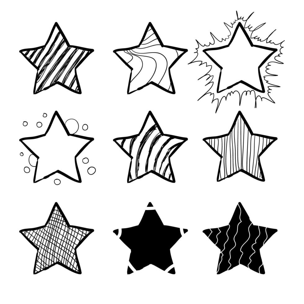 colección de estrellas dibujadas a mano en estilo doodle. podría usarse para patrón o elemento independiente. vector