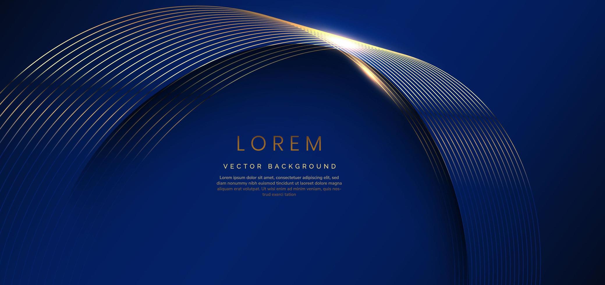 Abstract luxury golden lines curved overlapping on dark blue background. Template premium award design. vector