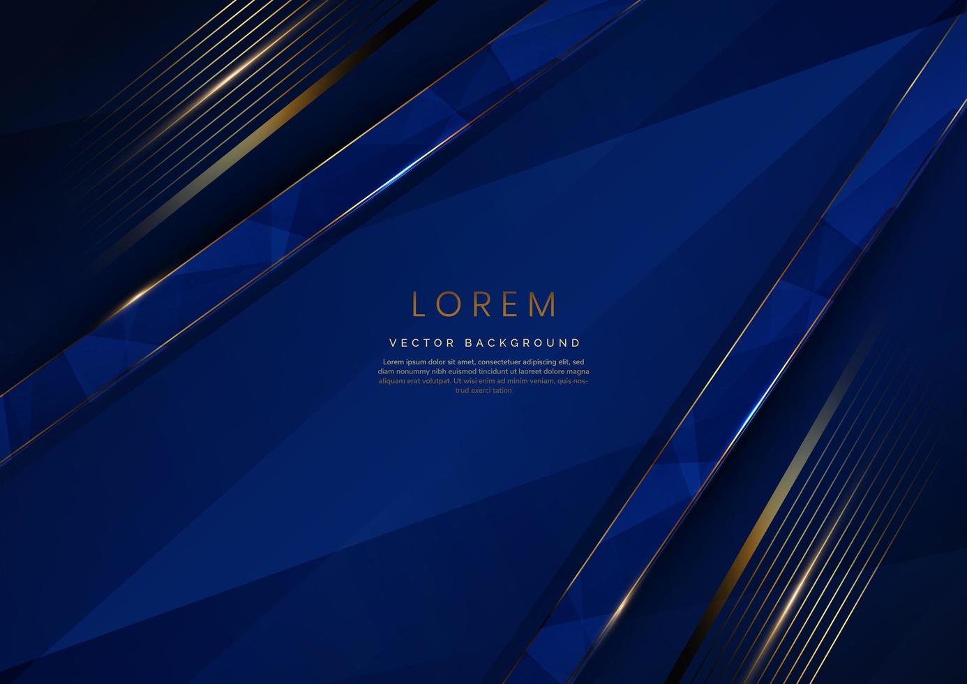 Abstract luxury golden lines diagonal overlapping on dark blue background. Template premium award design. vector