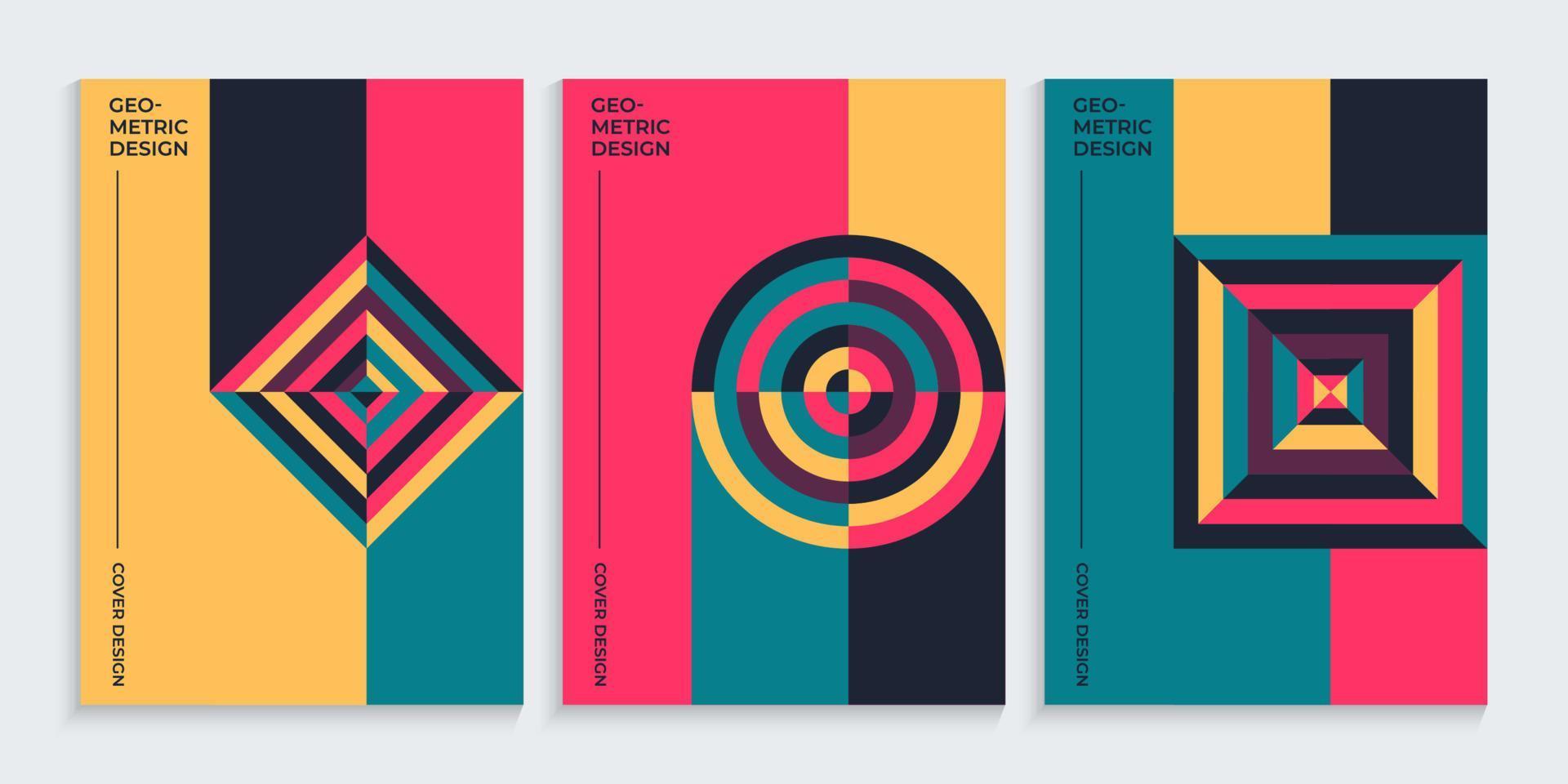 Geometric bauhaus book covers collection in retro minimal shapes style vector