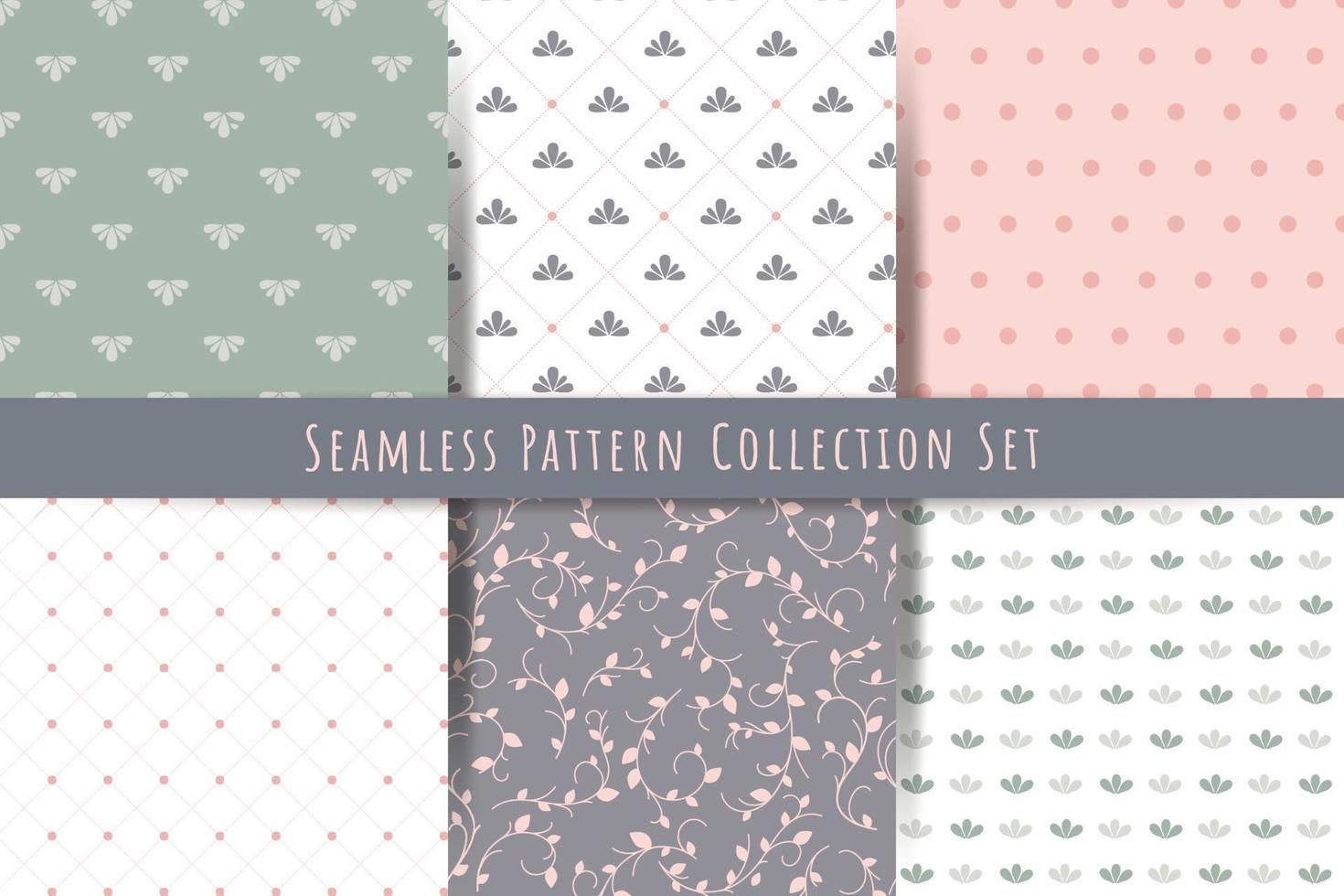 A set of simple minimalistic vintage seamless patterns. gentle light ornaments with branch, drops, shapes for prints, wallpapers, textiles. Vector graphics.