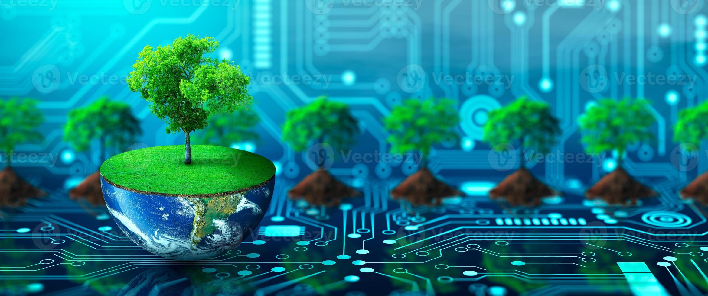 Green Computing, Green Technology, Green IT, csr, and IT ethics Concept. photo