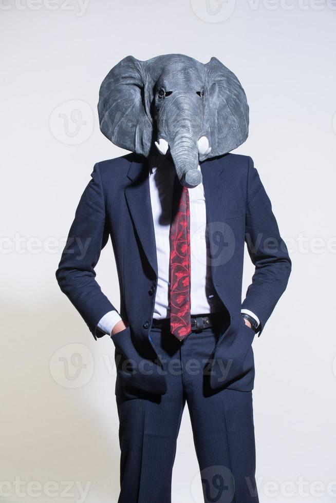 man with an elephant mask on a light background photo