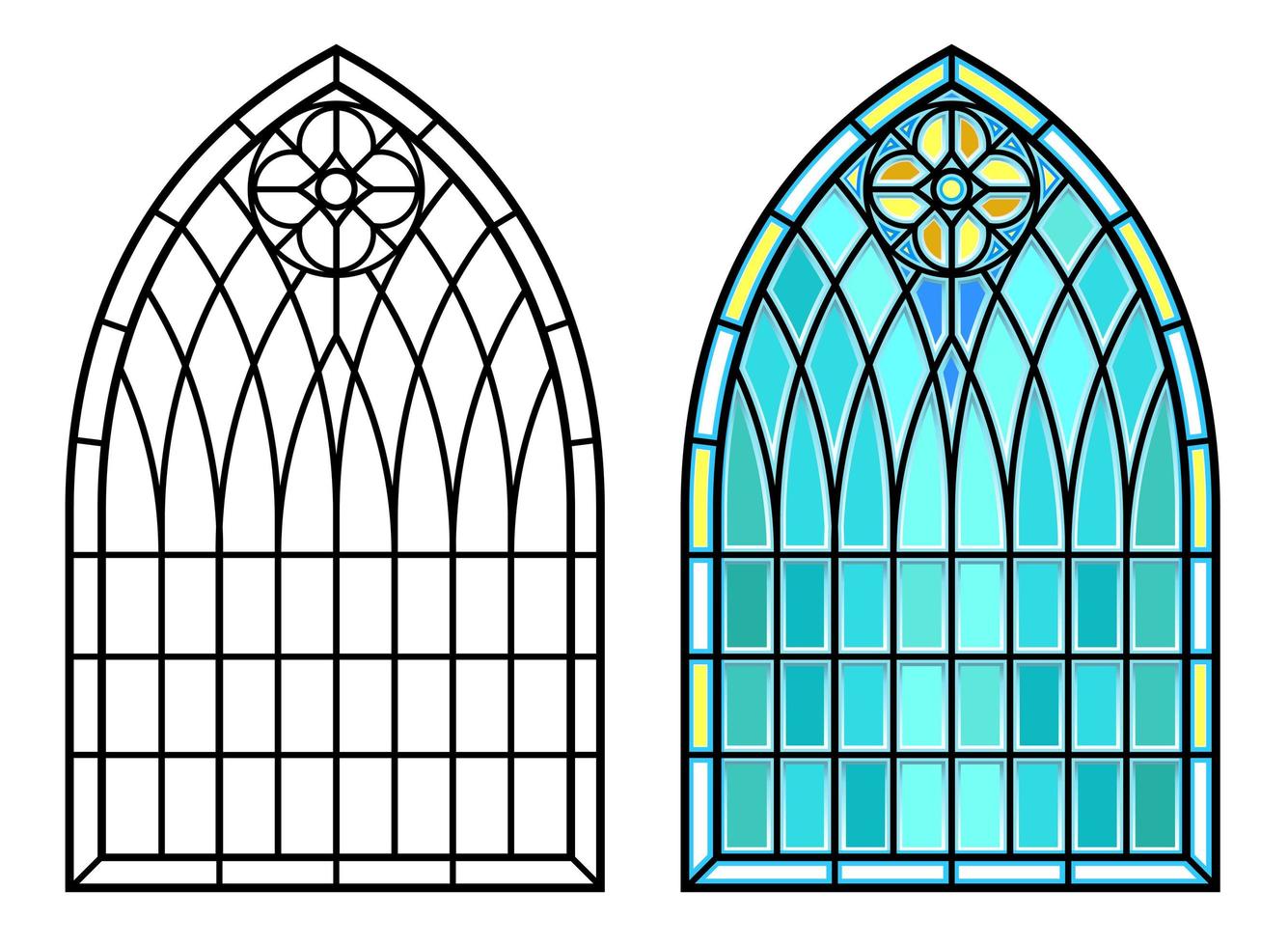 conjunto de vectores de vidrieras góticas medievales