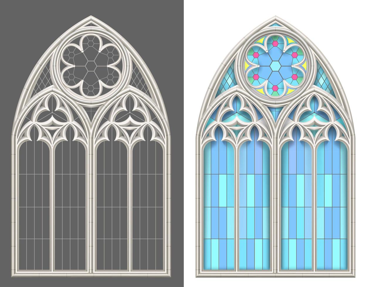 conjunto de vectores de vidrieras góticas medievales