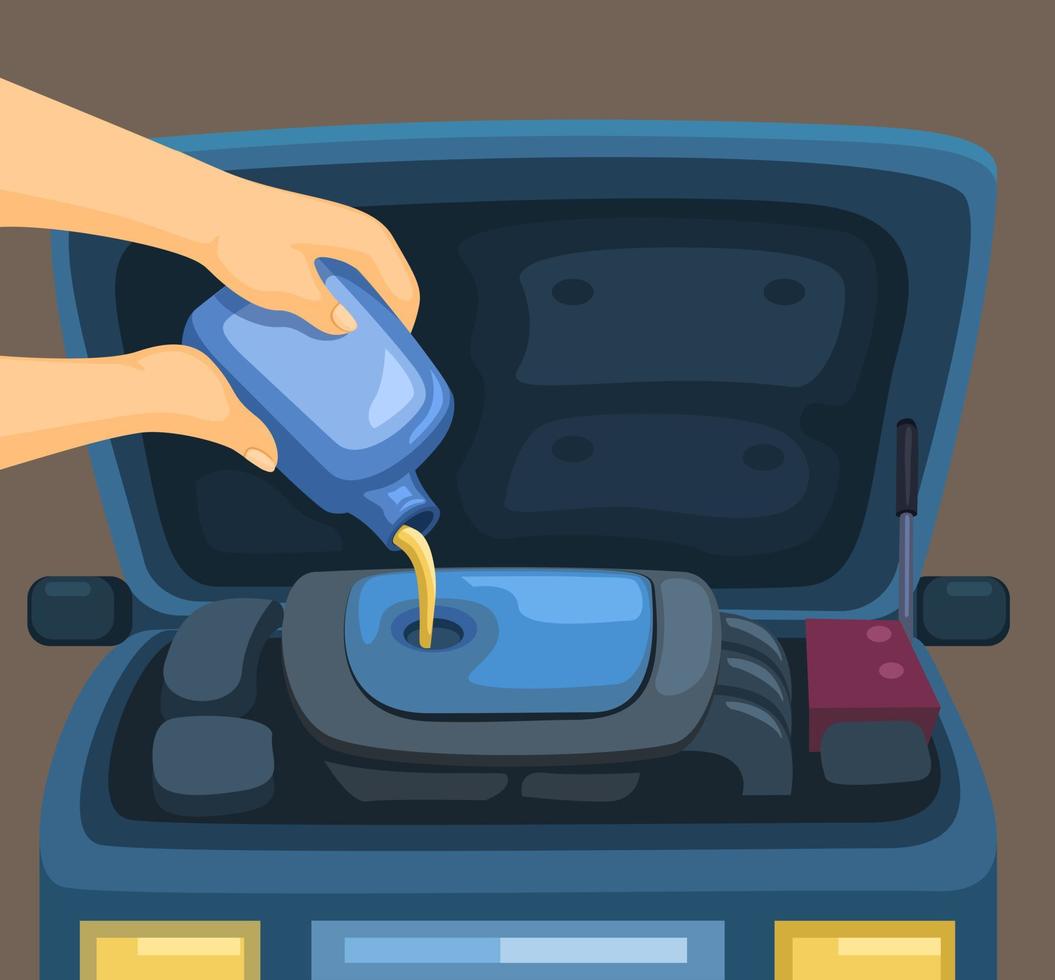 Change engine oil car. mechanic automotive maintenance illustration vector