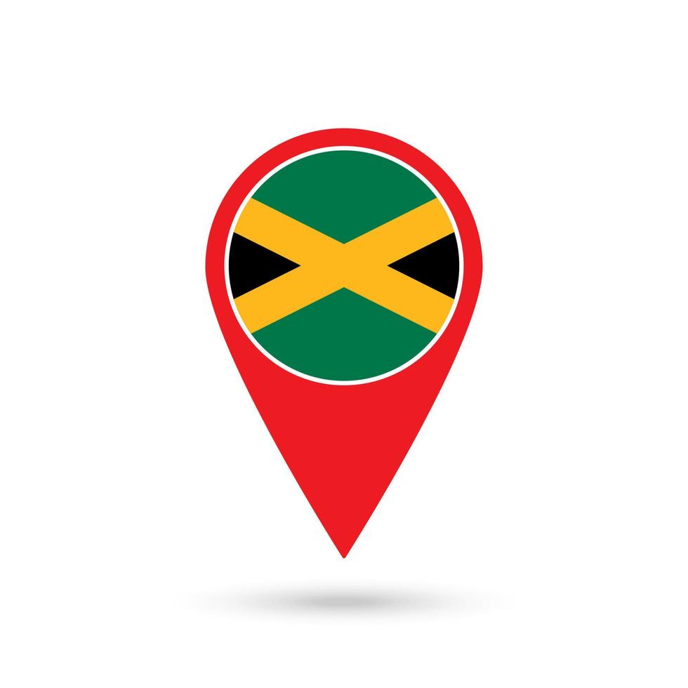 Map pointer with contry Jamaica. Jamaica flag. Vector illustration.