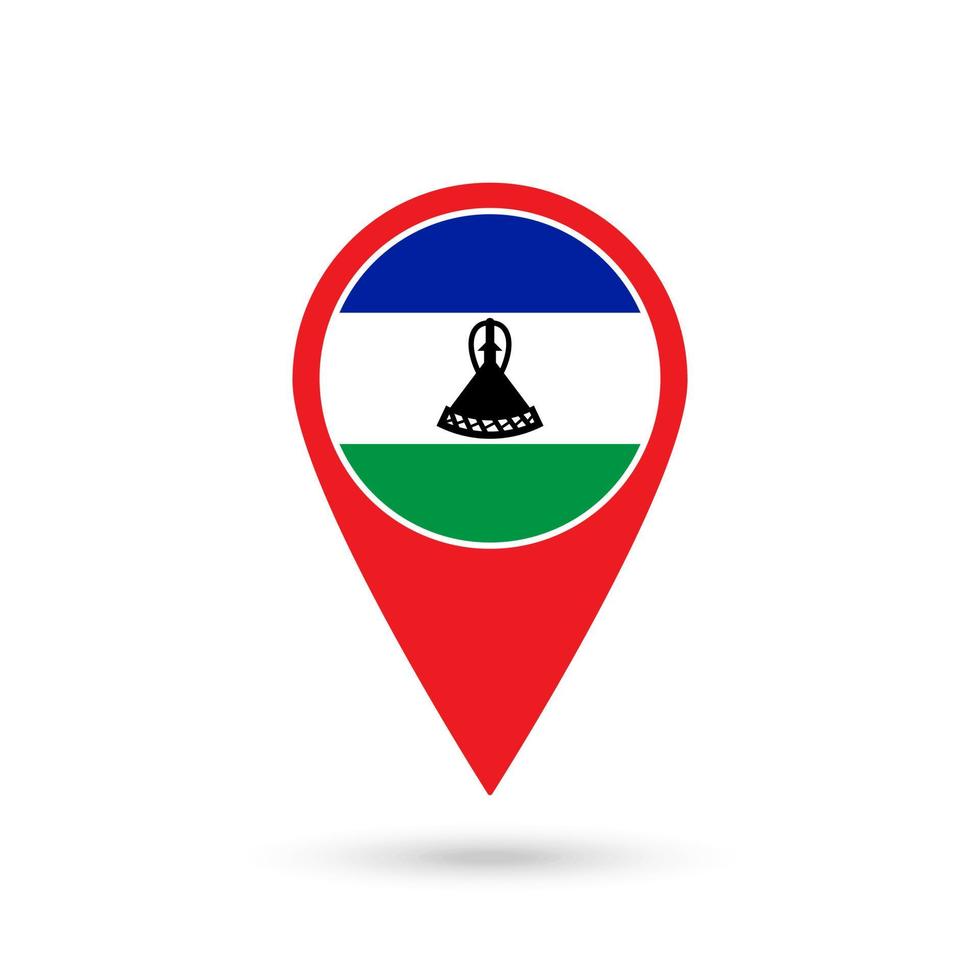 Map pointer with contry Lesotho. Lesotho flag. Vector illustration.