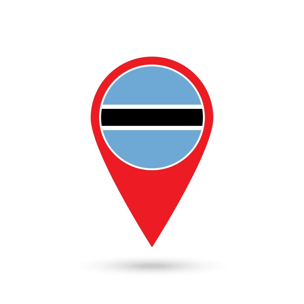 Map pointer with contry Botswana. Botswana  flag. Vector illustration.