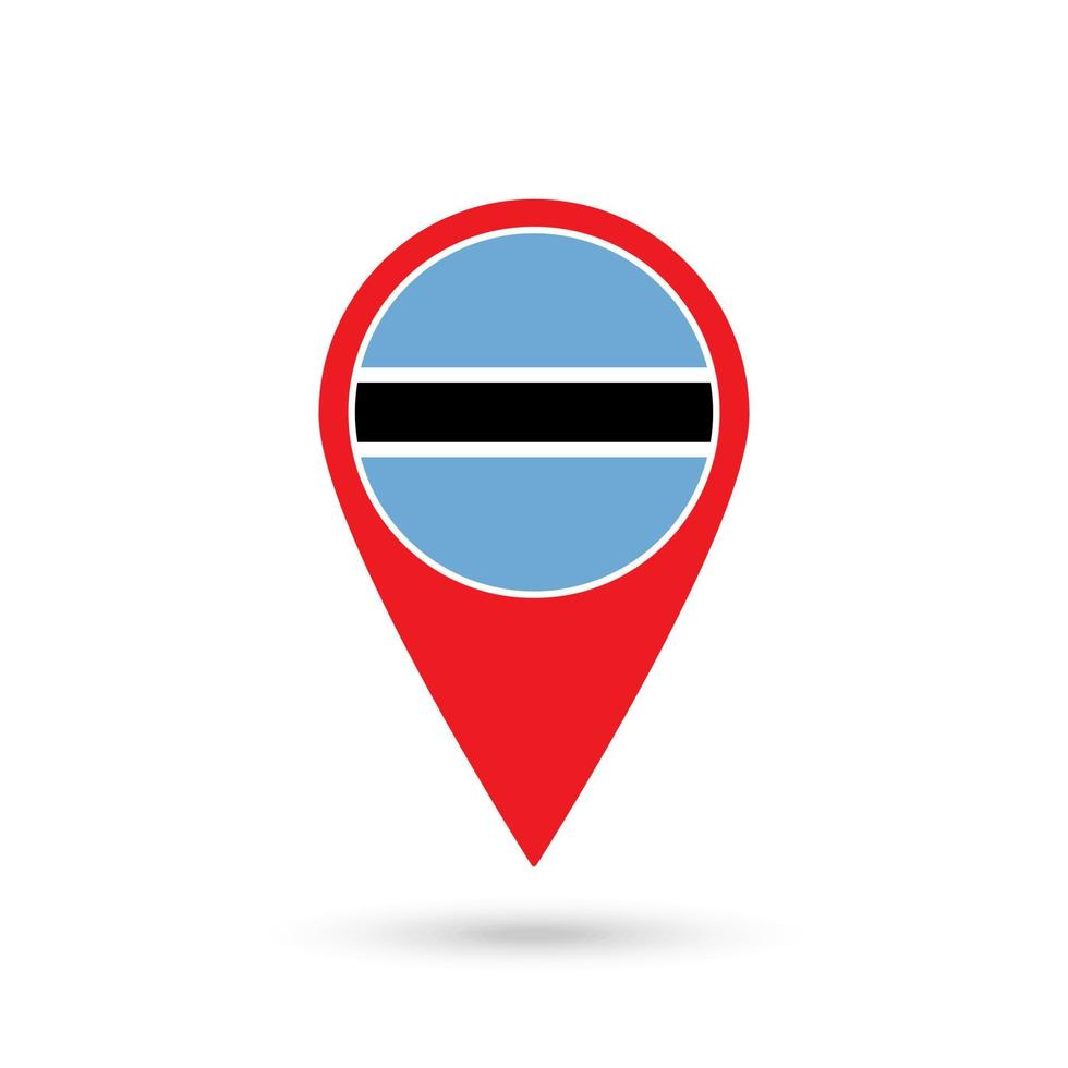 Map pointer with contry Botswana. Botswana  flag. Vector illustration.