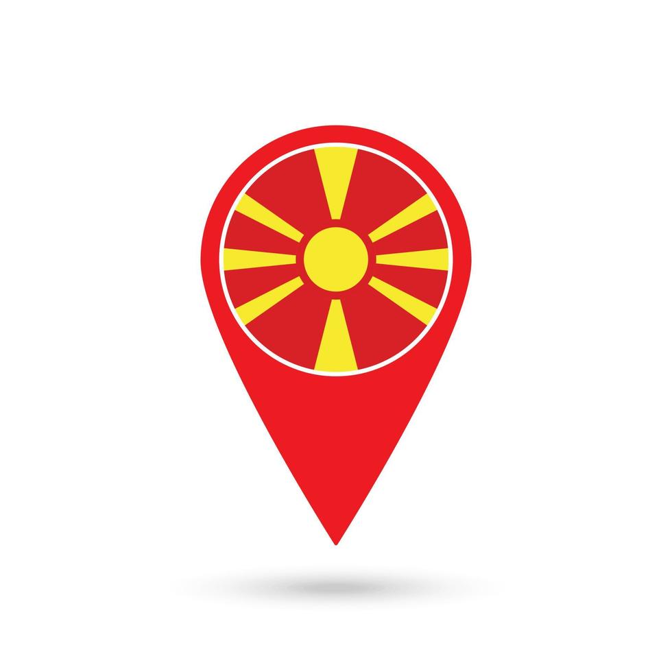 Map pointer with contry North Macedonia. North Macedonia flag. Vector illustration.